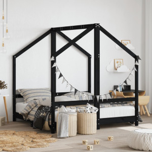 Estructura de cama de niños madera de pino negro 2x(70x140) cm D