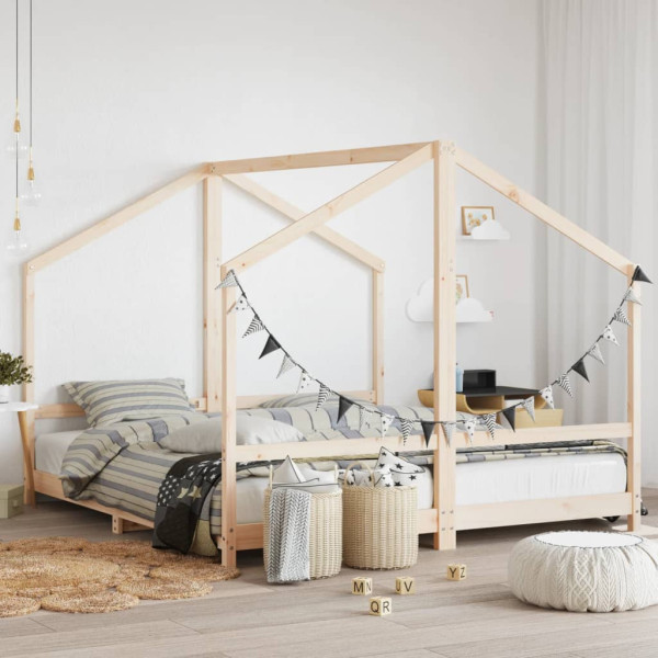 Estrutura da cama de criança madeira maciça de pinho 2x90x200 cm D