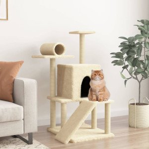 Rascador para gatos con postes de sisal color crema 110.5 cm D