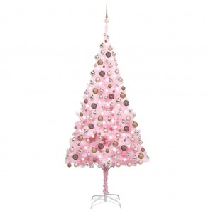 Árbol de Navidad preiluminado con luces y bolas rosa 210 cm D