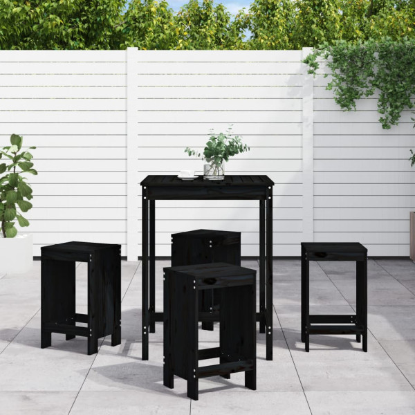 Set de mesa de jardim e bancos altos 5 peças madeira de pinho preto D