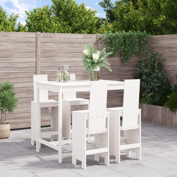 Conjunto de mesa de jardim de 5 peças em madeira de pinho branco e bancos altos D