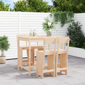 Set de mesa y taburetes altos jardín 5 pzas madera maciza pino D