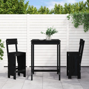 Set de mesa y taburetes altos jardín 3 pzas madera pino negro D