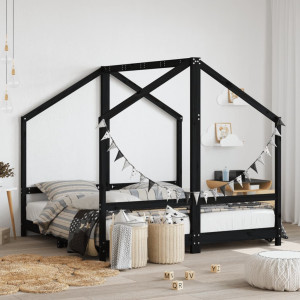 Estructura de cama para niños madera de pino negro 80x160 cm D