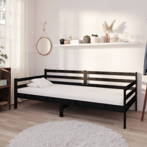 Sofá cama con colchón madera de pino maciza negro 90x200 cm D