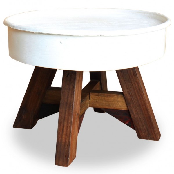 Mesa de centro de madeira maciça reciclada 60x45 cm branca D
