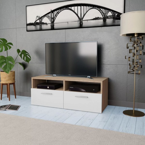 Mueble para la televisión aglomerado blanco y roble 95x35x36 cm D