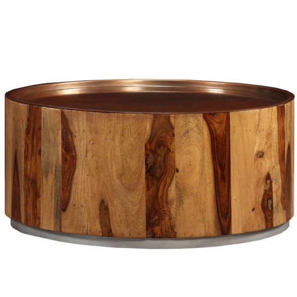 Mesa de centro de madera maciza de sheesham y acero 68 cm D