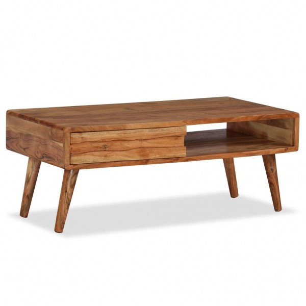 Mesa de centro madera maciza de acacia con cajón 100x50x40 cm D