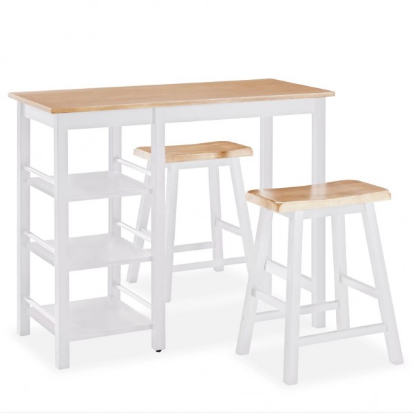 Set de mesa alta y 2 taburetes de madera y MDF blanco