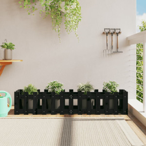 Arriate elevado jardín con valla madera pino negro 150x30x30cm D