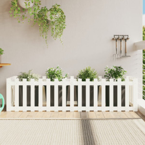 Arriate elevado jardín con valla madera pino blanco 200x50x50cm D