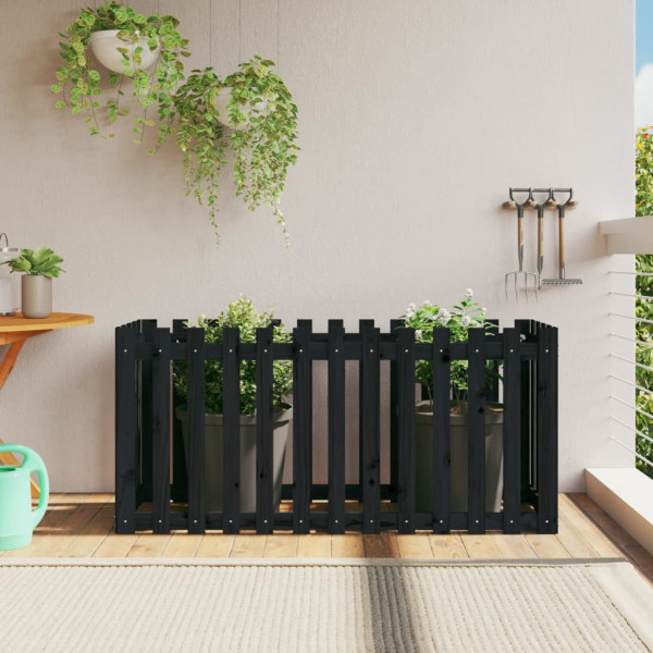 Arriate elevado jardín con valla madera pino negro 150x50x70cm D