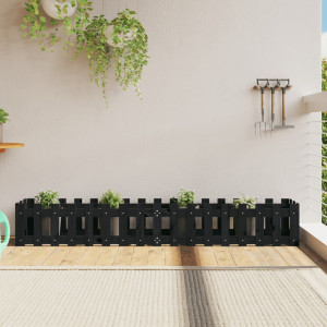 Arriate elevado jardín con valla madera pino negro 200x30x30cm D