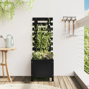 Jardinera con estantería madera maciza pino negro 39x39.5x114cm D