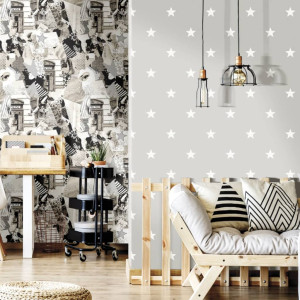 Noordwand Papel de parede Friends&Coffee Little Stars cinza escuro branco D