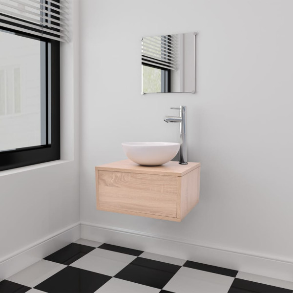 Conjunto de mueble y lavabo 3 piezas beige D