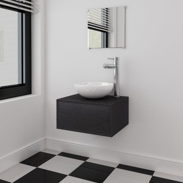 Conjunto de mueble y lavabo 3 piezas negro D