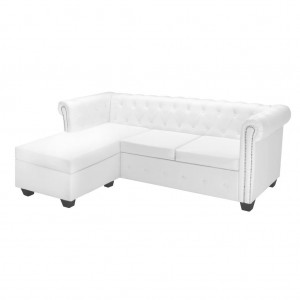 Sofá Chesterfield em forma de L couro artificial branco H