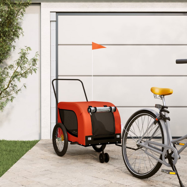 Remolque bicicleta para perros hierro tela Oxford naranja negro