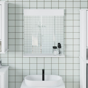 Espejo de baño con estante BERG madera maciza blanco 60x12x70cm D