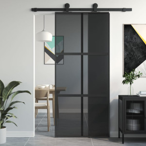 Puerta corredera vidrio templado y aluminio negra 90x205 cm D
