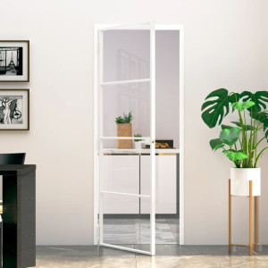 Puerta de interior vidrio templado y aluminio blanco 76x201.5cm D