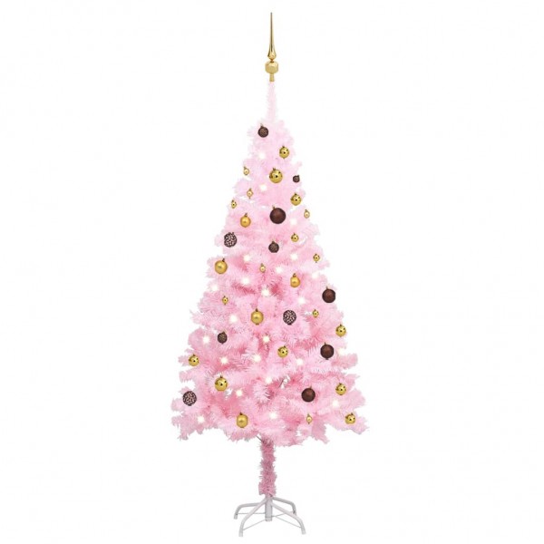 Árvore de Natal pré-iluminada com luzes e bolas rosas 180 cm D