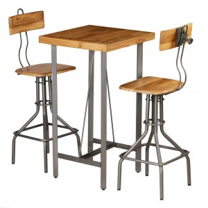 Set mesa y sillas de bar madera teca maciza reciclada 3 piezas D