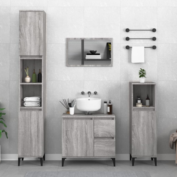 Armario de baño madera contrachapada gris Sonoma 30x30x190 cm D