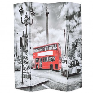 Biombo divisor dobrável 160x170 cm ônibus Londres branco e preto D