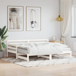 Sofá cama ninho madeira maciça de pinho branco 90x190 cm D