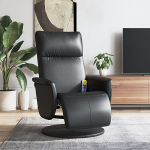 Sillón reclinable masaje con reposapiés cuero sintético negro D