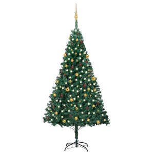 Árbol de Navidad preiluminado con luces y bolas verde 240 cm D