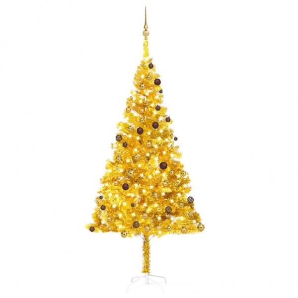 Árvore de Natal pré-iluminada com luzes e bolas de ouro 240 cm D