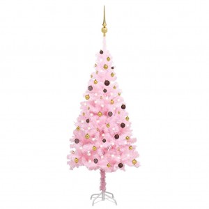 Árbol de Navidad preiluminado con luces y bolas rosa 210 cm D