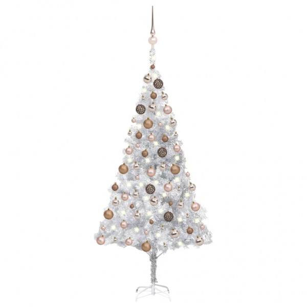 Árvore de Natal pré-iluminada com luzes e bolas prateadas 180 cm D