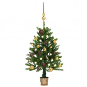 Árvore de Natal artificial com luzes e bolas verdes 90 cm D