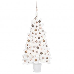 Árbol de Navidad preiluminado con luces y bolas blanco 65 cm D