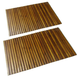 Set 2 alfombras de acacia para el baño. 80 x 50 cm D