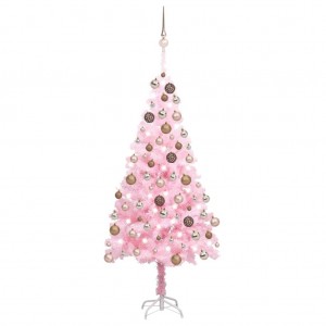 Árvore de Natal pré-iluminada com luzes e bolas rosas 180 cm D