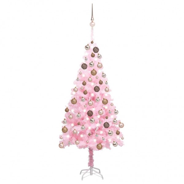 Árvore de Natal pré-iluminada com luzes e bolas rosas 180 cm D