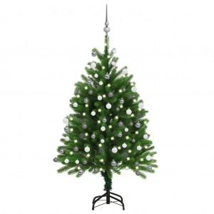 Árbol de Navidad preiluminado con luces y bolas verde 120 cm D