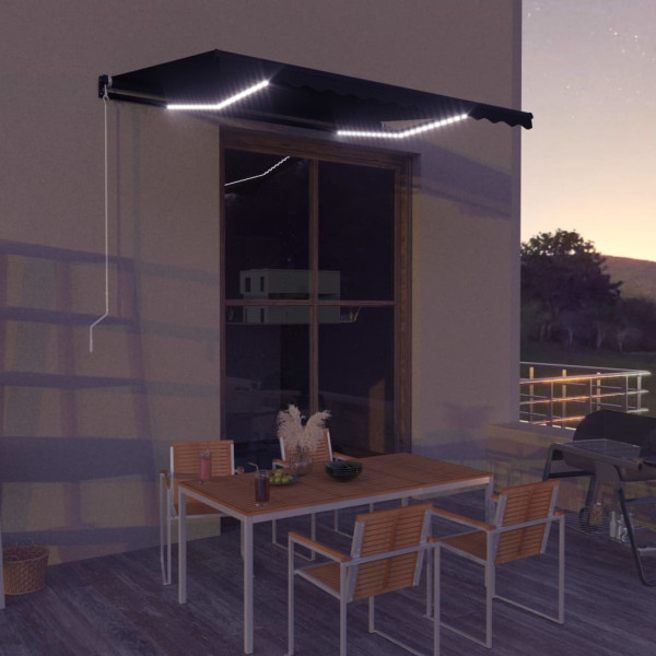 Toldo retráctil manual con LED gris antracita 350x250 cm D