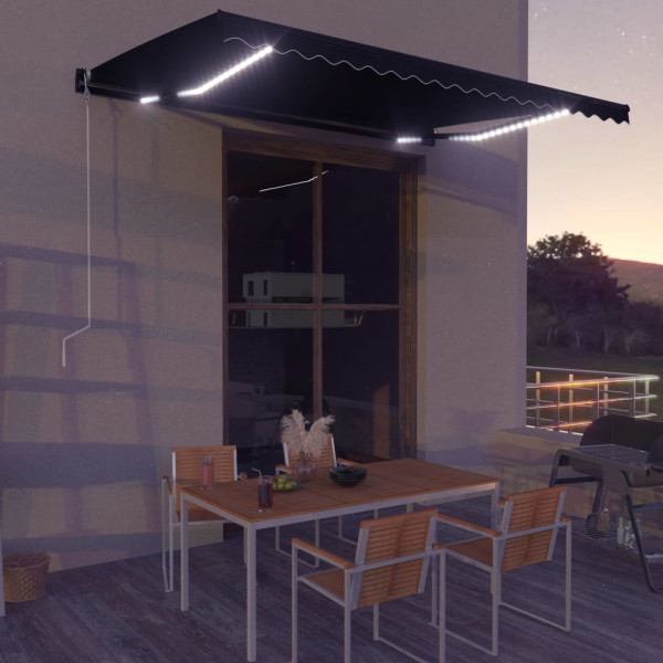 Toldo retrátil manual com LED cinza-antracita 450x300 cm D