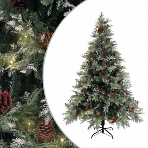 Árbol de Navidad con luces y piñas PVC PE verde y blanco 150 cm D