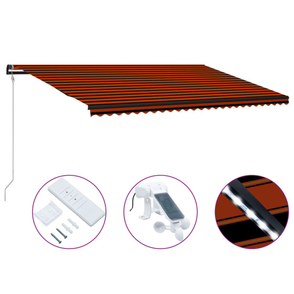 Toldo retráctil sensor de viento y LED naranja marrón 600x300cm D