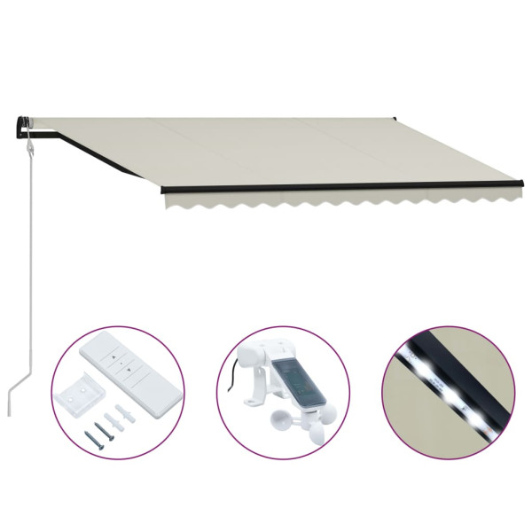 Toldo retráctil sensor de viento y LED color crema 400x300 cm D