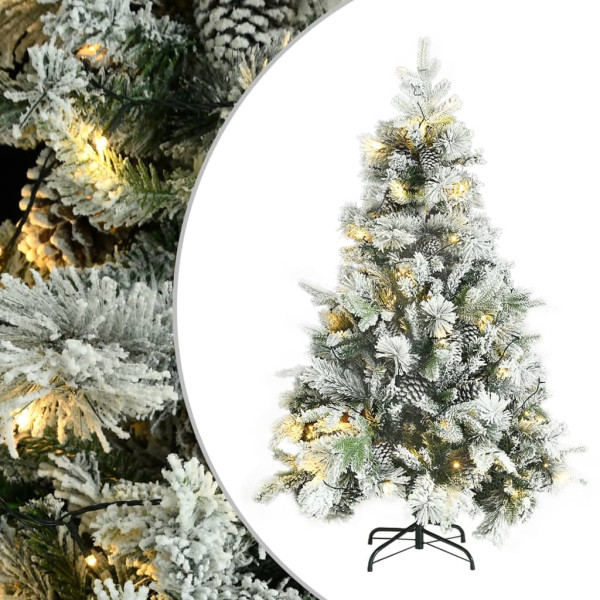 Árvore de Natal com neve. lâmpadas LED e pinhões PVC e PE 150 cm D